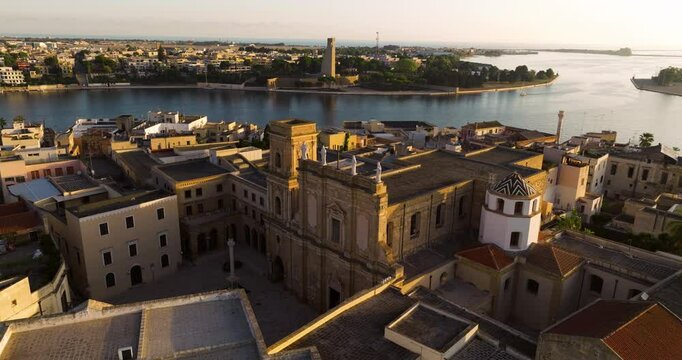 Brindisi Cathedral At Sunrise In Brindisi, Italy. - aerial shot