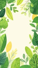 Lush Green Leaves Frame, Spring Nature Border, Botanical Illustration