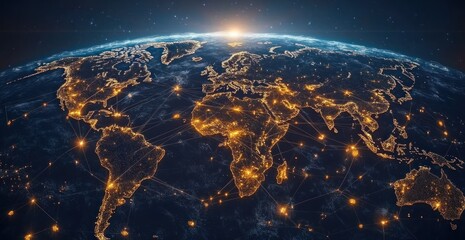 Fototapeta premium Global Network: A luminous depiction of interconnected world