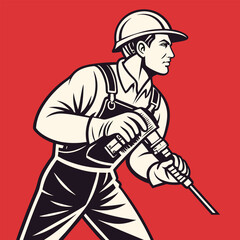 Labor Day. Determined Worker, Hard Hat and Gloves - Vector Graphic man male effort safety   