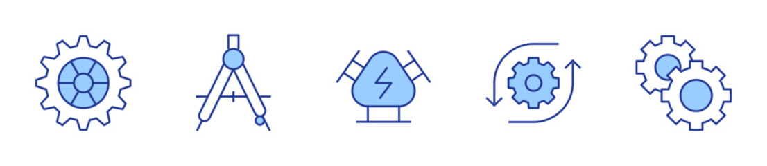 clutch disc, drawing compass, engine, engineering, gears. Engineering Icon vector illustration. Line Duotone style. Editable stroke