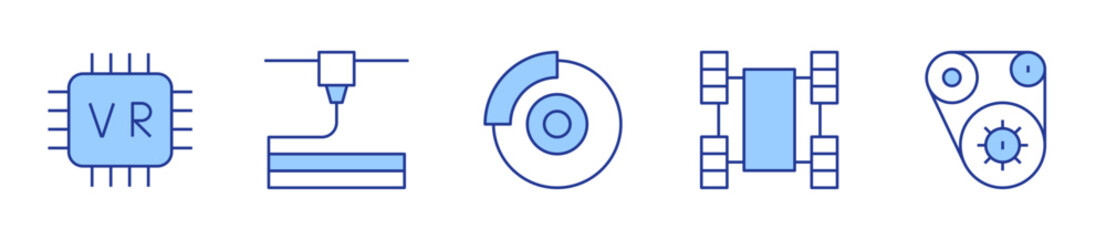 d printer, belt, brake, robot, vr. Engineering Icon vector illustration. Line Duotone style. Editable stroke