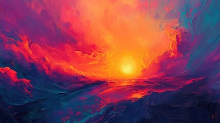 Vibrant sunset paints the horizon over calm ocean waves blending colors of nature