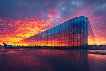 Dramatic Sunrise at Airport with Modern Architecture