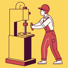 Determined Factory Worker Operating Industrial Machine for Labor Day focus skill power    