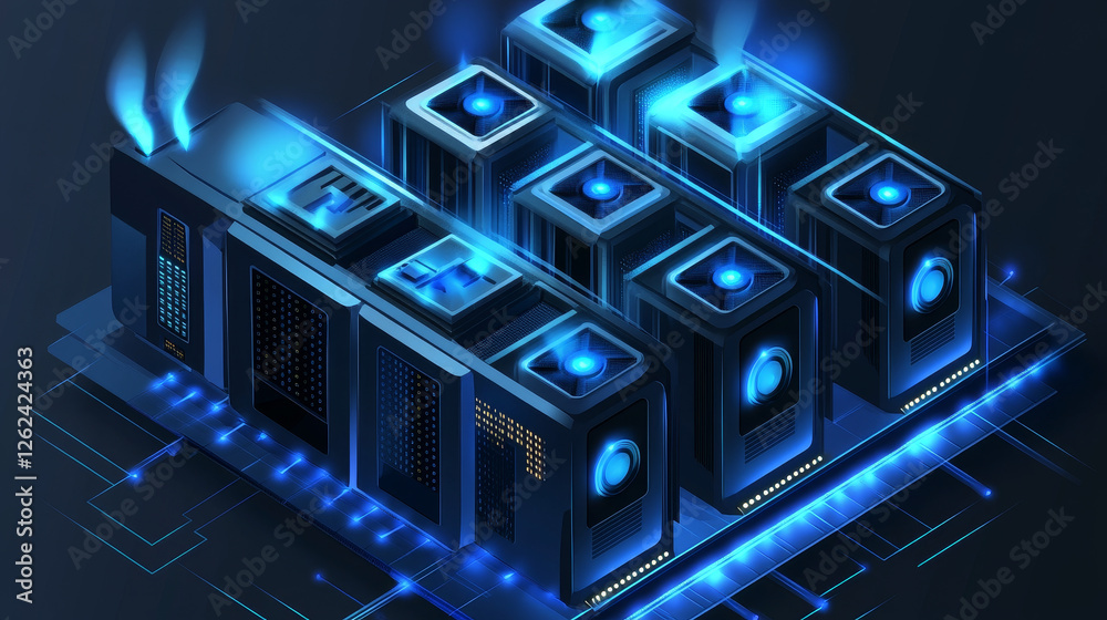 Poster bitcoin mining chain cryptocurrency data center isolated outline icon. vector square block connected