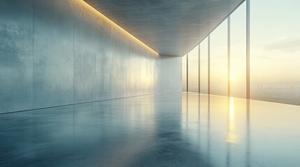 Modern empty office sunrise city view