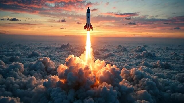 4k frame of a rocket flying above the clouds