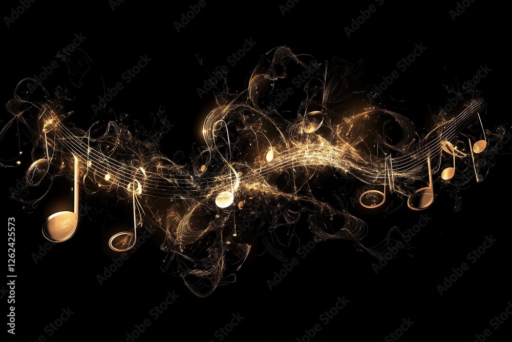 Aufkleber musical notes create a dazzling display in a dark background during an artistic performance or event