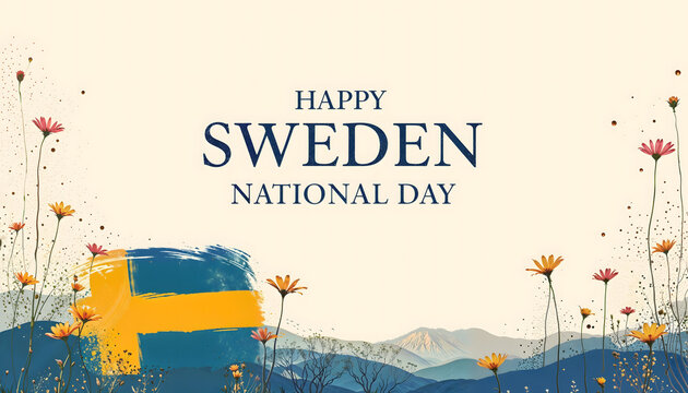 Sweden National Day greeting with flag and floral design