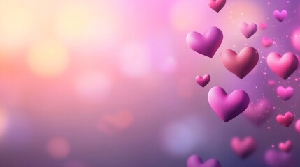 Pink Hearts Falling on a Soft Pastel Background