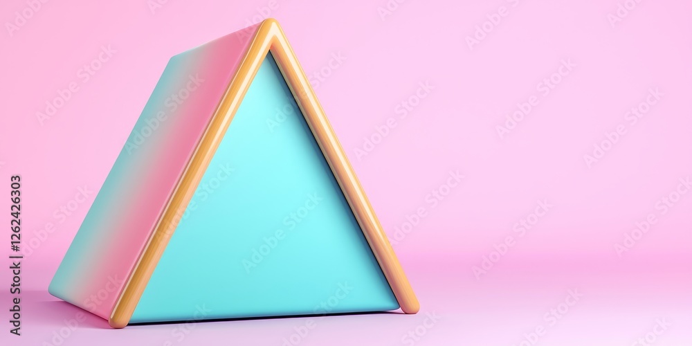 Wall mural A colorful, geometric pyramid sits against a soft pink background, featuring vibrant turquoise and orange hues.