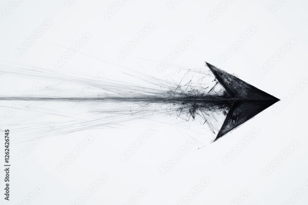 Poster Abstract black arrow symbolizing direction and movement on a plain background