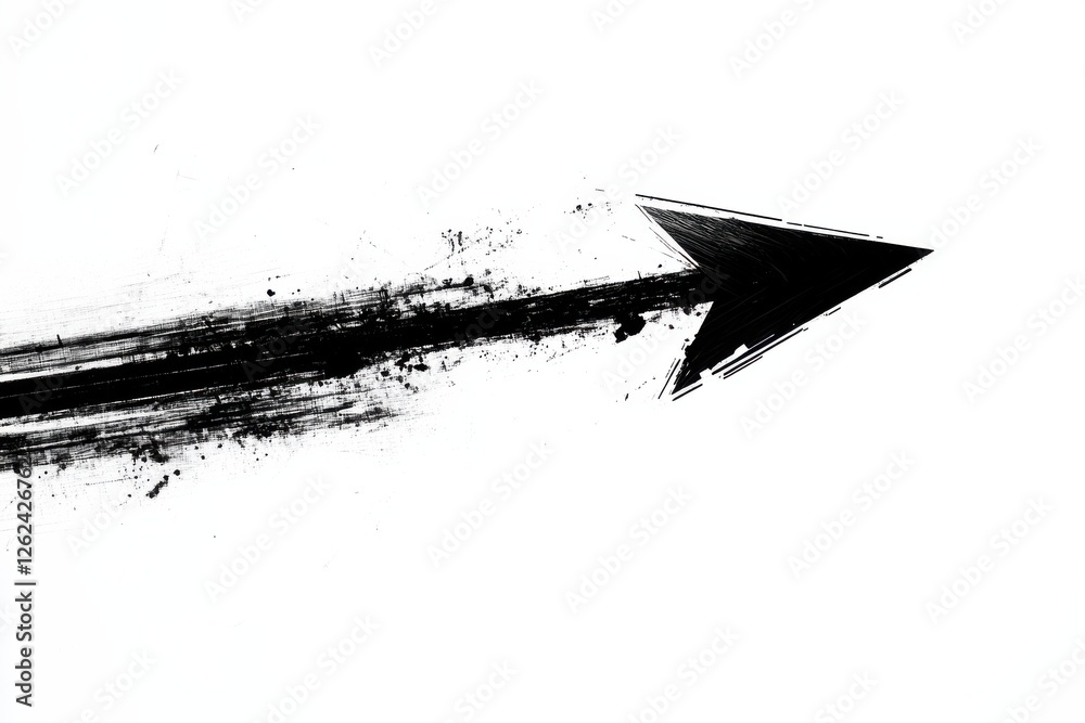 Poster Dynamic black arrow streaking across a white background conveying speed and direction in a minimalist style