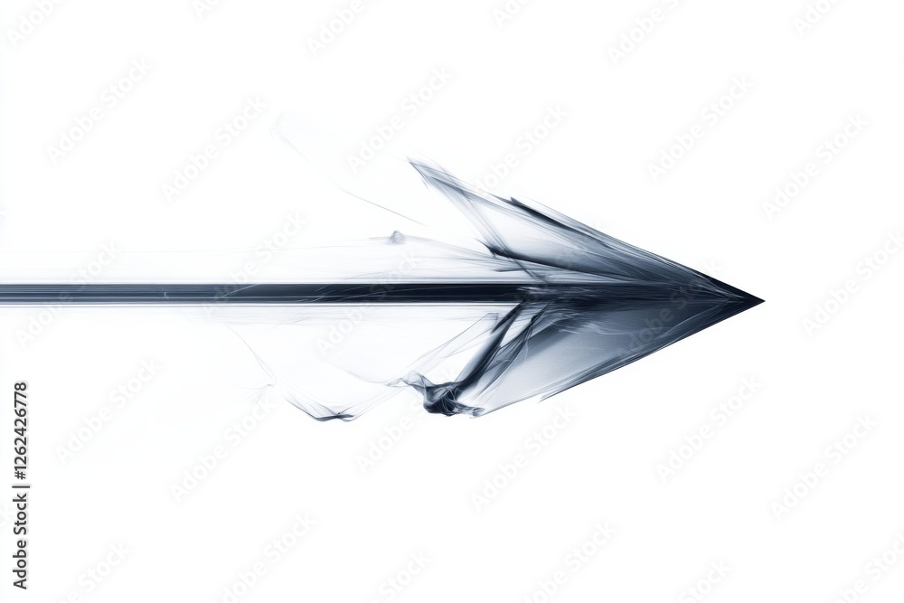 Poster dynamic arrow graphic illustrating movement and direction through smoke on a white background