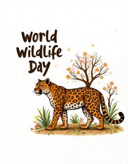 Leopard illustration celebrating World Wildlife Day in natural setting