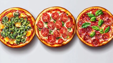 Three delicious pizzas featuring fresh ingredients, perfect for a cozy gathering or sharing with friends and family