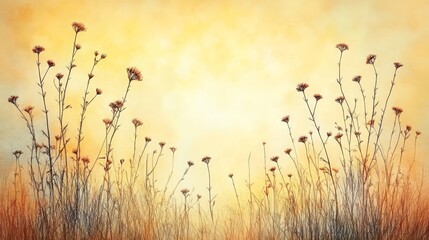 Obraz premium Subtle Floral Watercolor Background, Vintage Romantic Feel with Delicate Wildflowers, Pastel Yellow