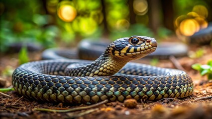 Obraz premium Close-Up of a Striking Colored Snake in a Forest Setting