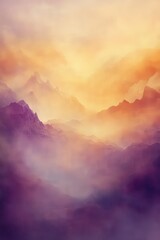Fototapeta premium Misty Mountain Sunrise A Serene Landscape of Purple and Gold Hues