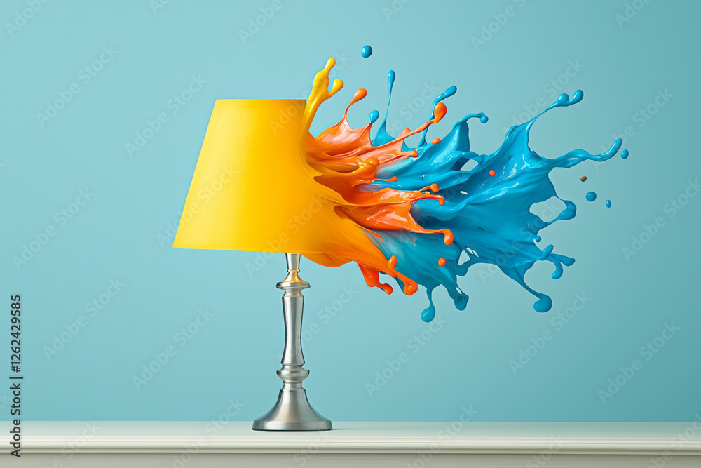 Poster a high-speed photo effect capturing the exact instant colorful paint jets away from the bright