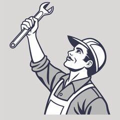 Proud Mechanic. Labor Day Vector Illustration, Wrench, Forward man job tool work pride    