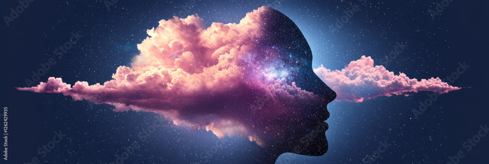 Aufkleber A dynamic close-up of a face profile with starlit clouds spiraling inward at the temple, fading