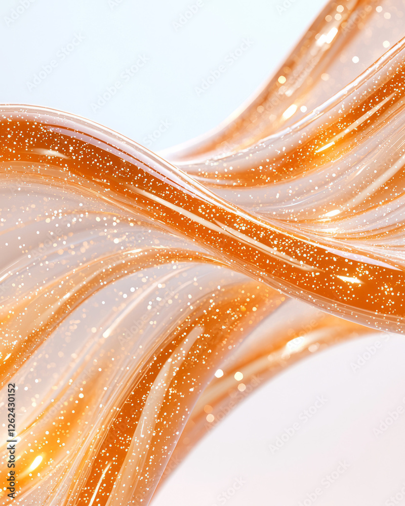 Poster A macro shot featuring a twisting DNA structure with metallic golden sheen, specks of stardust-like