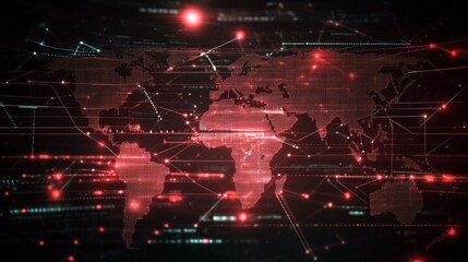 Obraz premium Digital Interface Displaying Interconnected Data with Global Map