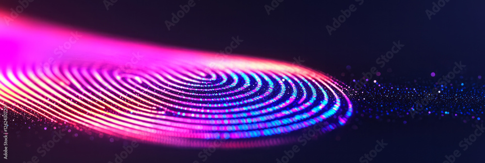 Leinwandbilder a moody, low-lit background hosting an intricate fingerprint pattern in neon, lines of data