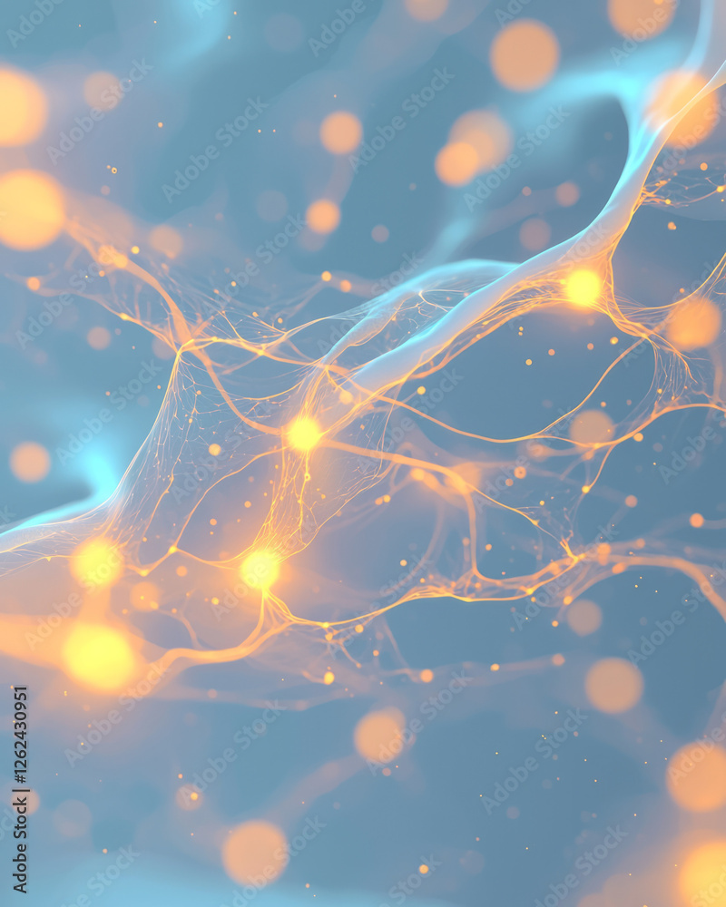 Poster a microscopic vista of evolving molecules, each node radiating a faint light as fluid-like