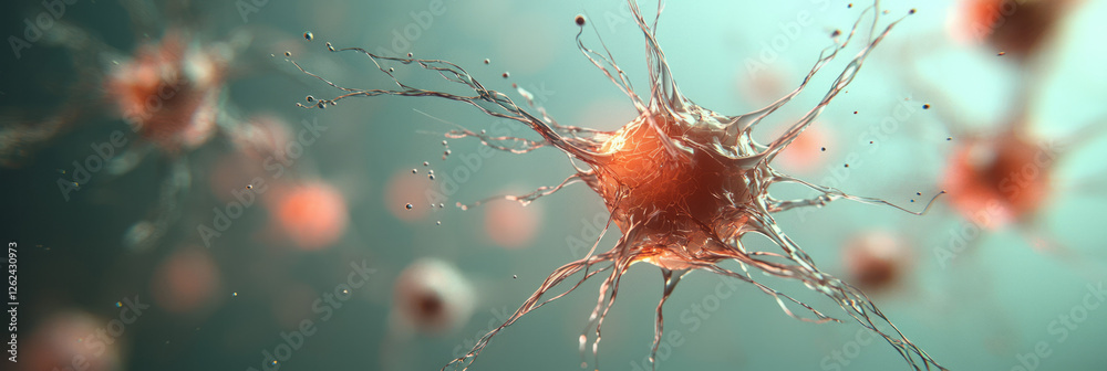 Poster a delicate network of glassy molecules softly rotating, glowing particles drifting along each