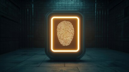 Criminal Law Restrictions concept. A glowing fingerprint design in a futuristic setting.