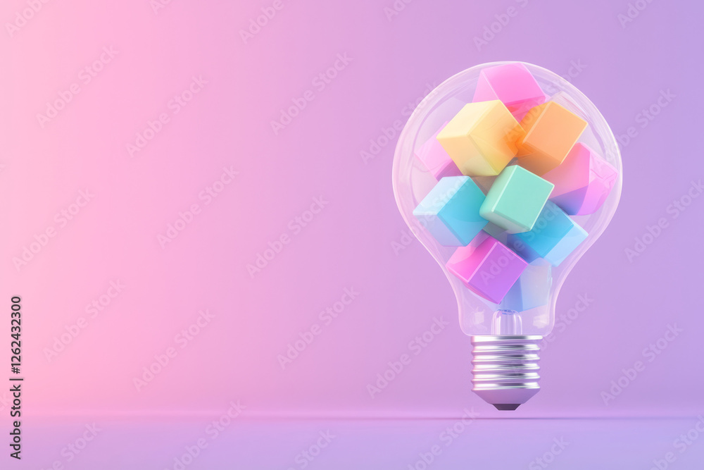 Aufkleber a transparent light bulb filled with colorful, interlocking geometric blocks that appear to