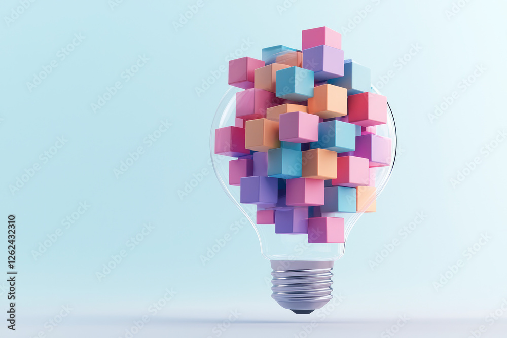 Aufkleber a transparent light bulb filled with colorful, interlocking geometric blocks that appear to