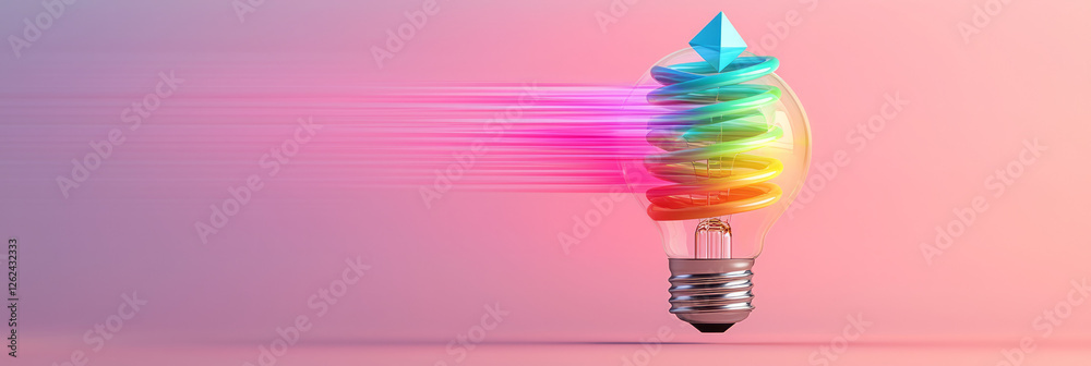 Aufkleber a light bulb in mid-motion, with neon-hued cubes and pyramids snapping into place inside, rays of