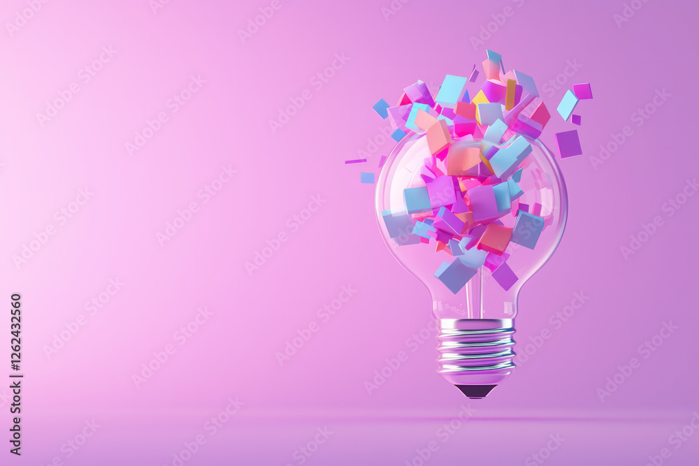 Aufkleber a whirl of differently sized squares and triangles swirling inside a softly glowing light bulb,
