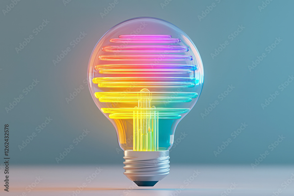 Aufkleber A hi-tech bulb crammed with floating prisms, their translucent colors generating layered, neon-like