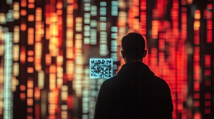 Person Scanning QR Code for Online Access with Colorful Background