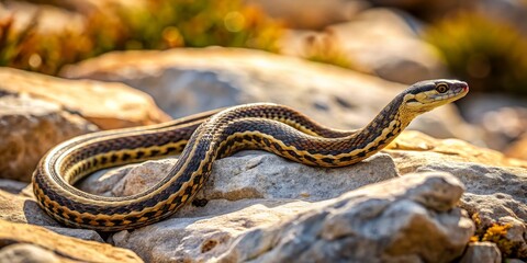 Obraz premium Elegant Snake Lying on Rocks in Warm Natural Light