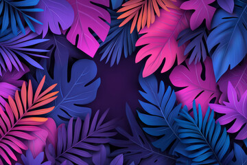 Naklejka premium A flattened, graphic style of palm leaves in bright magenta, popping against a dark cosmic gradient