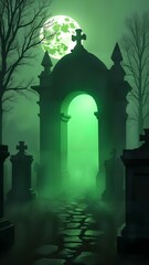Fototapeta premium Enigmatic Cemetery with Spectral Portal