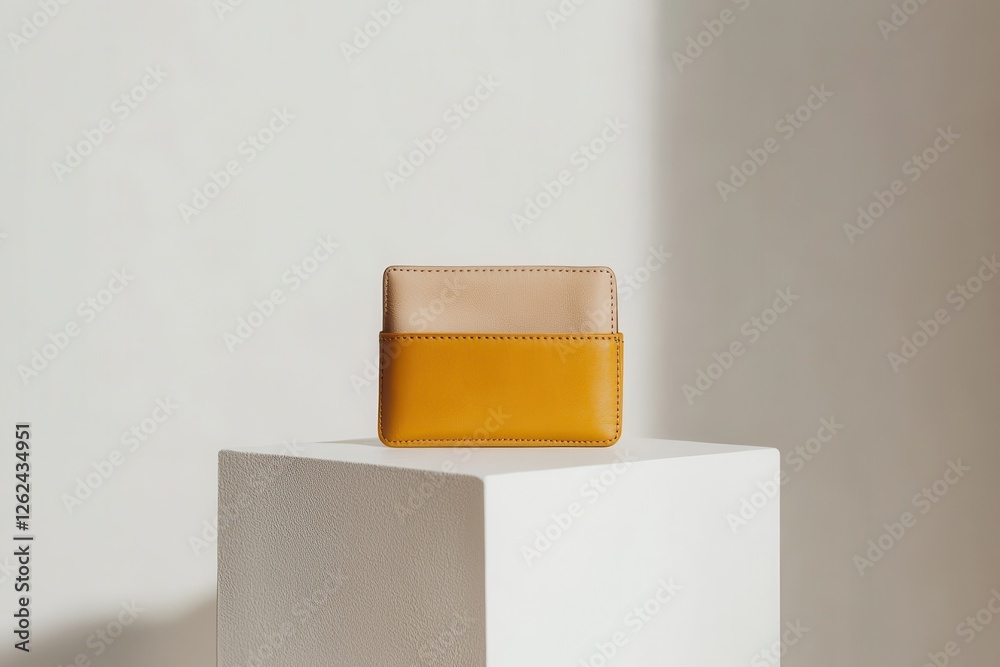 Aufkleber stylish cardholder displayed on a minimalist pedestal with soft lighting showcasing its design and c