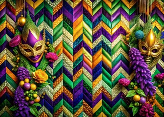 Fototapeta premium Surreal Mardi Gras Herringbone Pattern: Festive Carnival Celebration