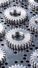 Isolated Gears on Metallic Steel Background