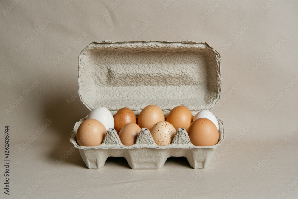 Leinwandbilder fresh eggs displayed in a carton showcasing various colors and sizes in a neutral setting