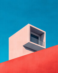 Fototapeta premium A disconnected visual where the buildingâ€™s facade rises diagonally into the frame, contrasting