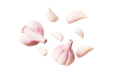 Cartoon garlic and garlic cloves model , 3d rendering.
