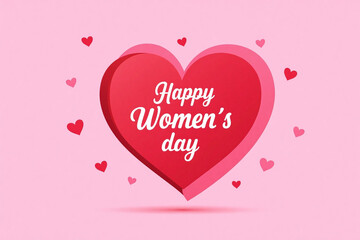 Pink bg small pink hearts large red heart Happy Women's day text