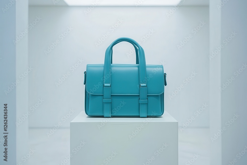 Aufkleber stylish turquoise handbag displayed on a pedestal in a minimalist gallery setting